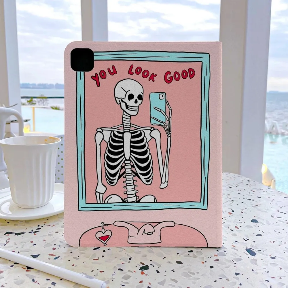 مضحك الجمجمة باد الحال مع حامل قلم رصاص باد الحال بالنسبة لباد برو 12.9 11 باد الهواء 7 8 9 الجيل لينة الغطاء الخلفي لباد 10.2