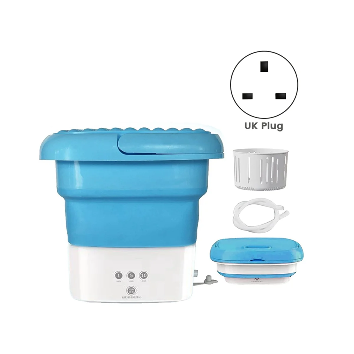 Blue Washing Machine, Mini Folding Washing Machine Combo with Small Collapsible Drain Basket UK Plug