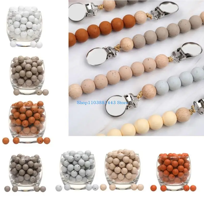 

Q6RE 5pcs/lot Silicone Loose Baby Bead 15mm DIY Chewable Colorful Teething Pacifier Chain Bracelet BPA Silicone Beads