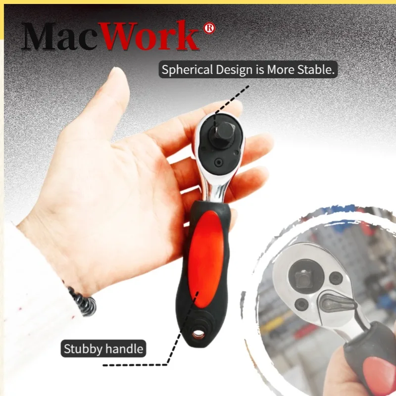 

72 Teeth Short Handle Double-headed Mini Ratchet Wrench For 1/4" 3/8" Drive Socket Toughbuilt Quick Release Adjustable Spanner