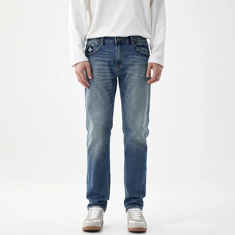 Jeans da uomo pesanti Autunno Inverno Nuovi pantaloni lunghi dritti elasticizzati Pantaloni affusolati retrò cool