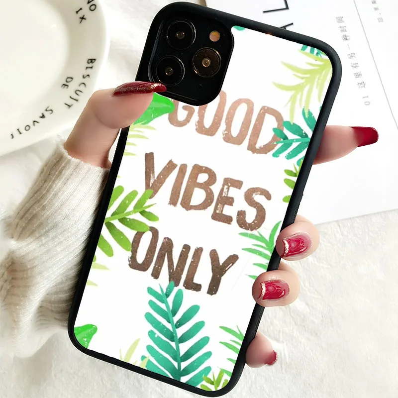 5S SE 2020 Phone Cover Case for iPhone 6 6S 7 8 PLUS X XS XR 11 12 13 MINI 14 PRO MAX Rubber Positive Good Vibe Only Love Happy