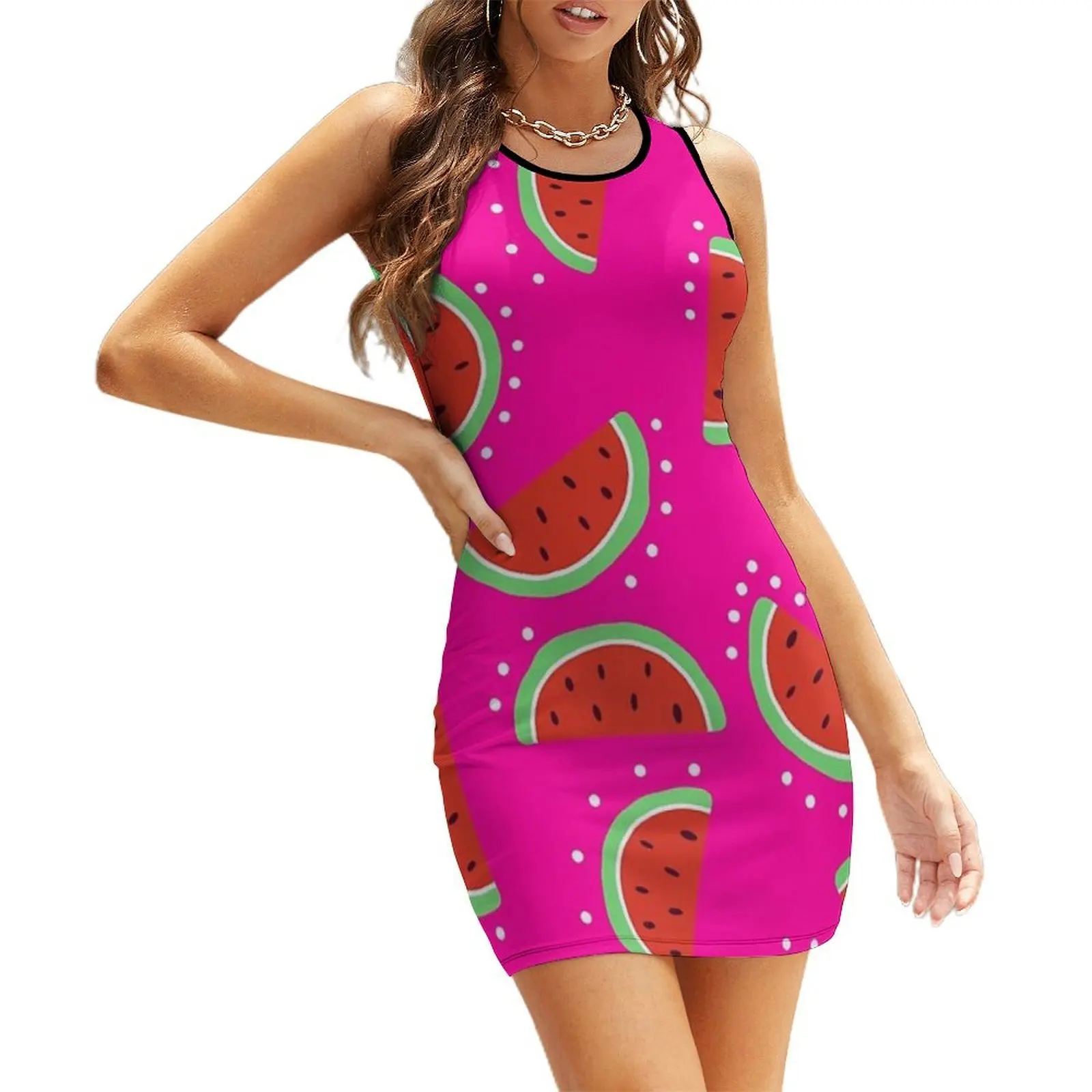 

Watermelon Slices on Fuchsia – Bold and Juicy Fruit Pattern Sleeveless Sundress Woman fashion summer women's suit