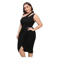 Women One Shoulder Midi Dress Sleeveless Bodycon Asymmetrical Elegant Beautiful Solid Dress Plus Size Clothing 2024