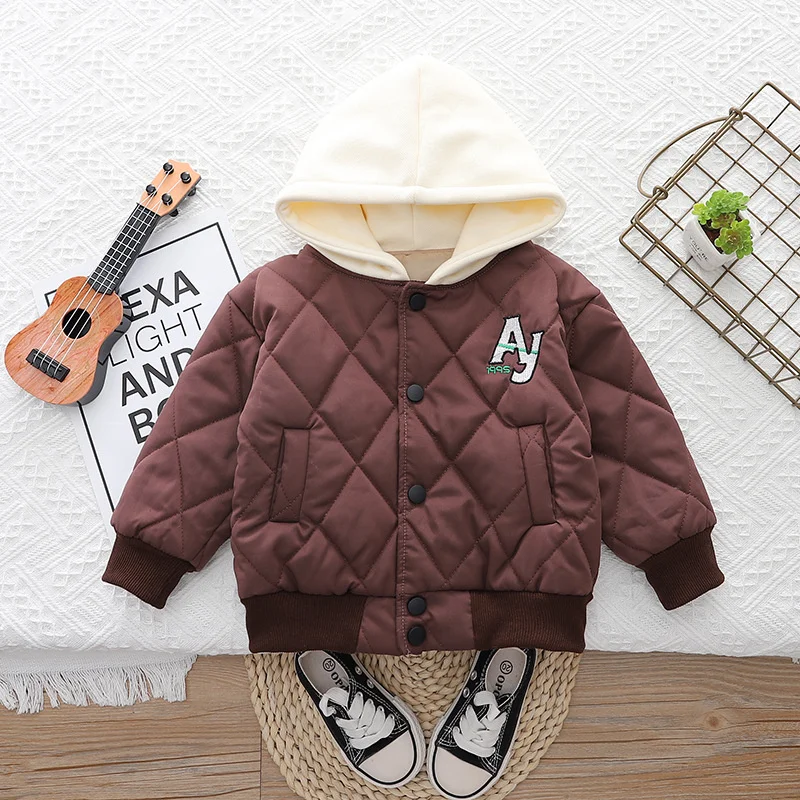 Kids Fashion Outerwear Boys Girls New Hooded Jacket Autumn Winter Children Warm Cotton Clothing Toddler Baby Overcoat 1-5 Years