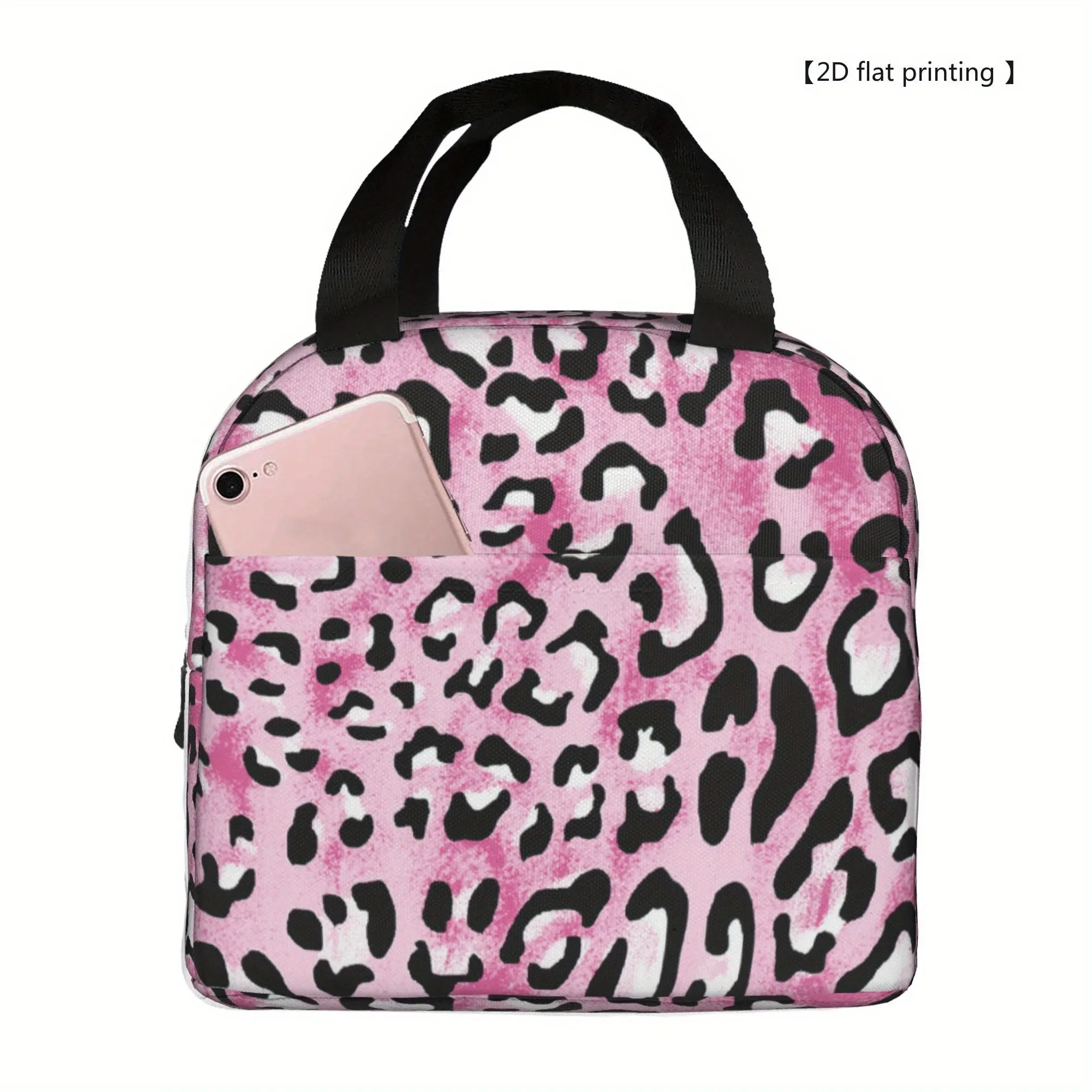 Pink Leopard Print Insulated Lunch Bag Durable Polyester Portable Cooler Tote for Office Picnic