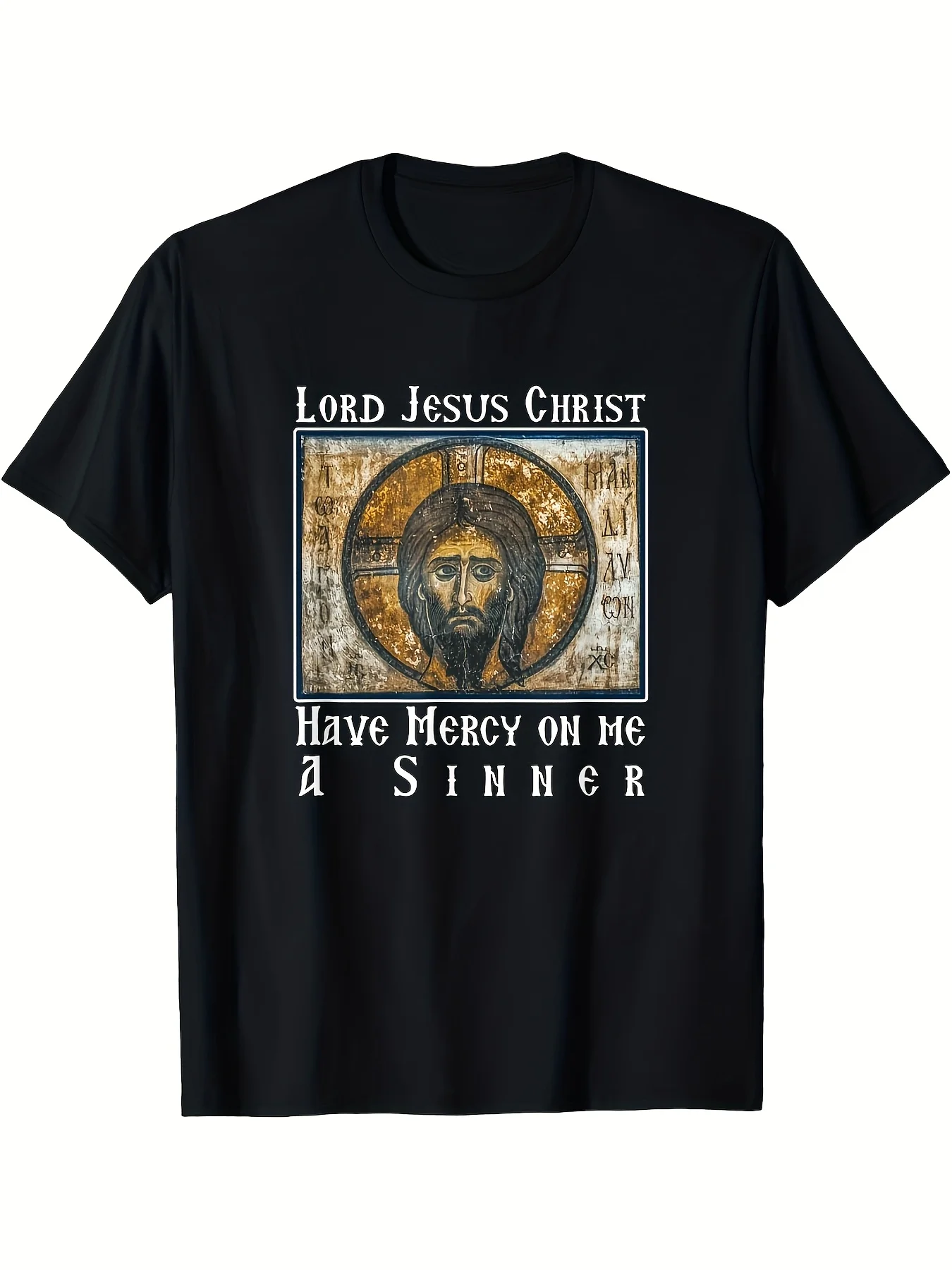 Men'S Orthodox Iconography Prayer T-Shirt - Graphic Tee Featuring 'Lord Christ, Have Mercy on Me, A Sinner