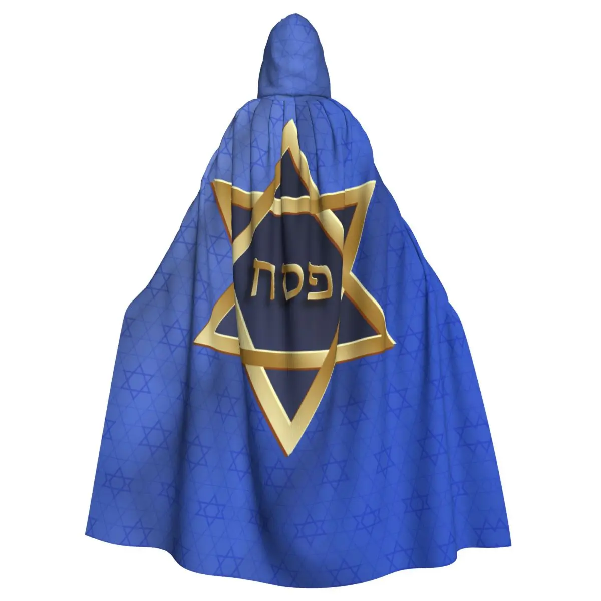 Adult Vampire Cape Hooded Robe Jewish David Symbols Gold Halloween Cloak Full Length Cosplay