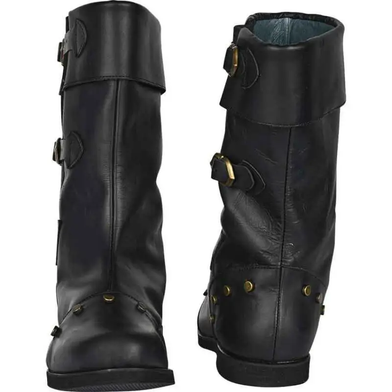 Herren Retro PU-Leder Halbhohe Stiefel mit Nieten und Schnallendetails, Lässiges Design, Klobige Sohle, Casual Outdoor Western-Stiefel – Detail 6