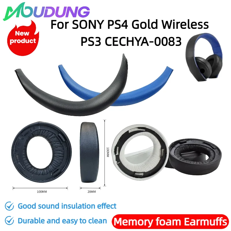 

MOUDUNG For SONY PS4 Gold Wireless PS3 CECHYA-0083 Stereo 7.1 Virtual Surround Headphones Replacement memory sponge Ear Pad