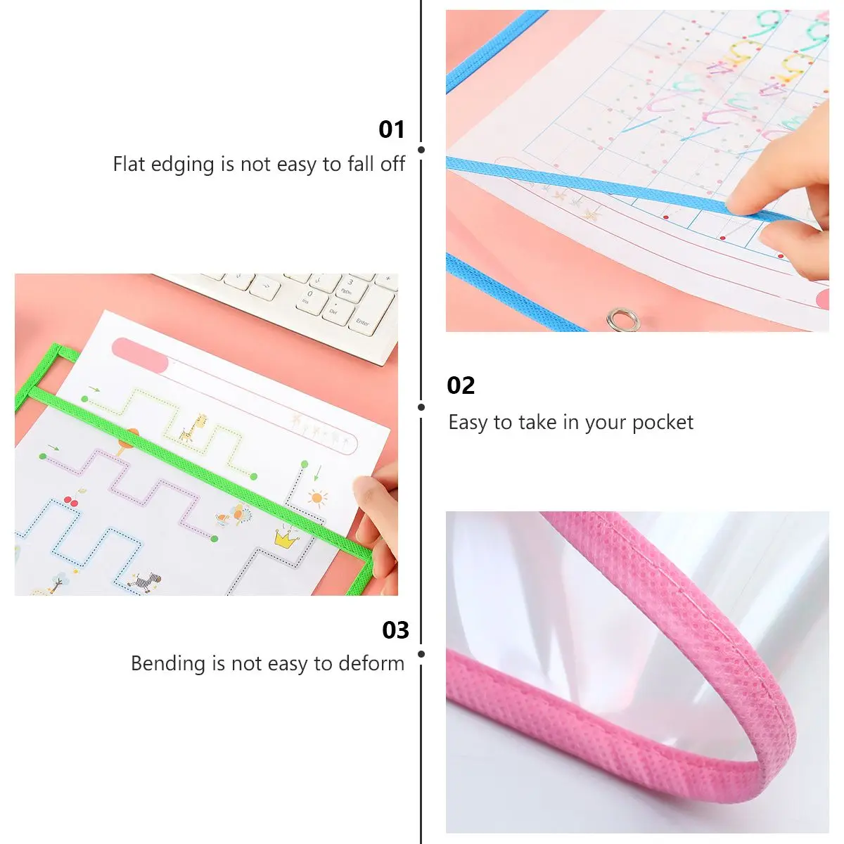 

Dry Erase File Pockets Transparent PET Document Holder Reusable Waterproof Grommet School Office Supplies