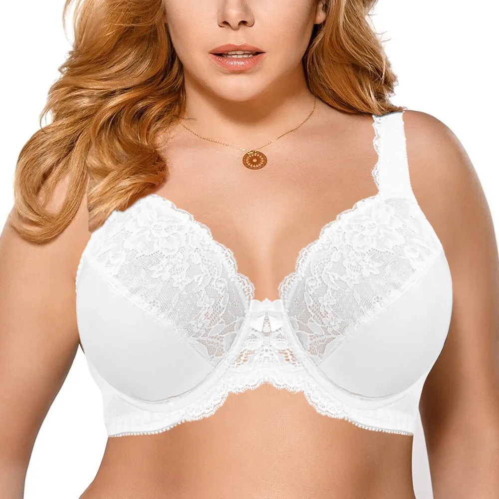 Soutien-gorge en dentelle souple sans doublure pour femmes, sous-vêtements Sexy, Lingerie à armatures, bonnet complet, grande taille C D E F G H I