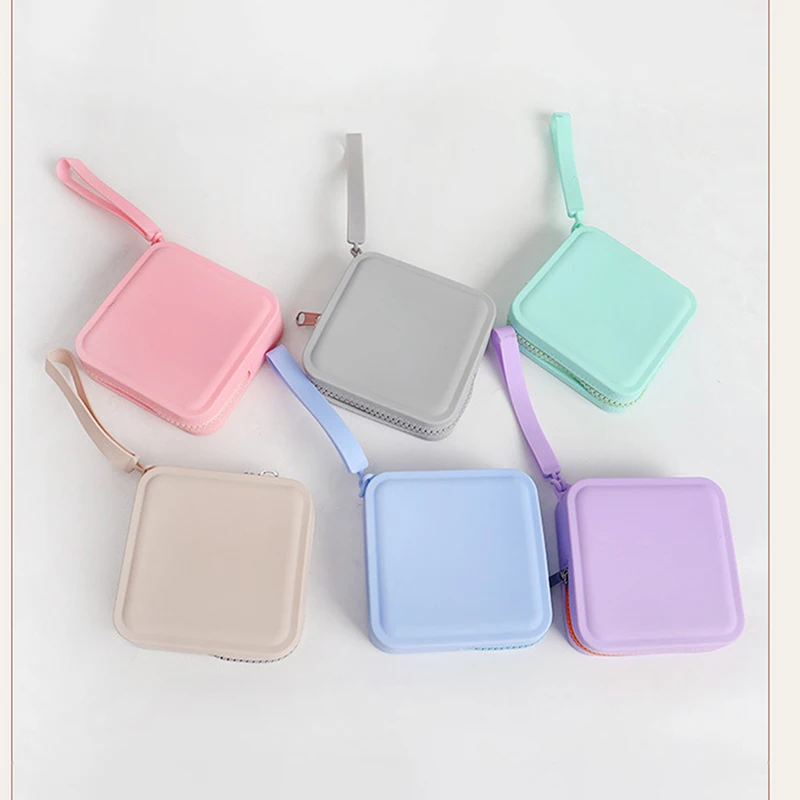 Portable Travel Silicone Square Earphone Storage Bag Women Portable Lipstick Cosmetic Bag Zipper Small Storage Bags