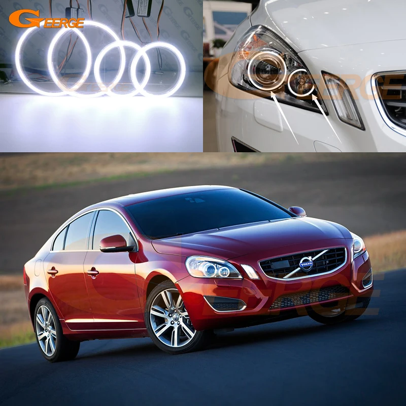 

For Volvo S60 II 134 V60 157 155 2010 2011 2012 2013 Excellent DRL Day Light Ultra Bright COB Led Angel Eyes Kit Halo Rings