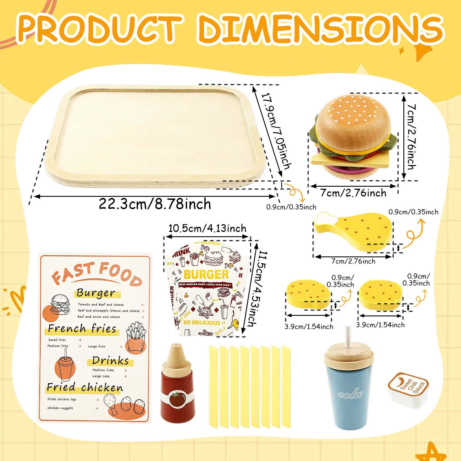 미니어처 음식 나무 패스트푸드 플레이세트 사실적인 햄버거 감자튀김 플레이 음식 세트 트레이 콜라 소스 감자튀김 포함 인형의 집용