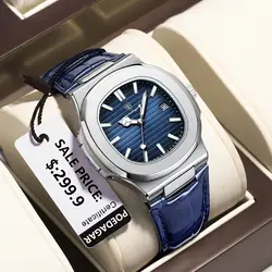 Reloj de pulsera POEDAGAR de lujo para hombre, relojes de cuero con fecha luminosa resistente al agua para hombre, reloj cuadrado deportivo para hombre, relojes casuales de cuarzo para hombre