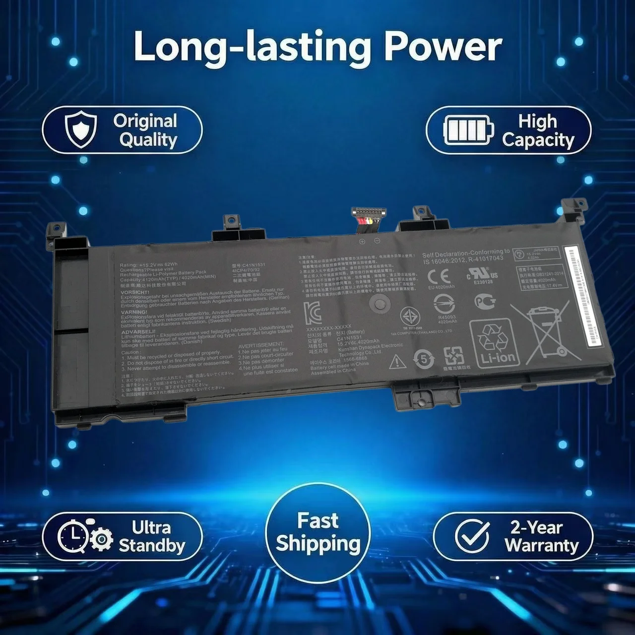 

Original C41N1531 15.2V 62Wh Laptop Battery For ASUS ROG Strix GL502VSK GL502VS GL502VY GL502VY-DS71 GL502VY-DS74 GL502VS-1A RDG