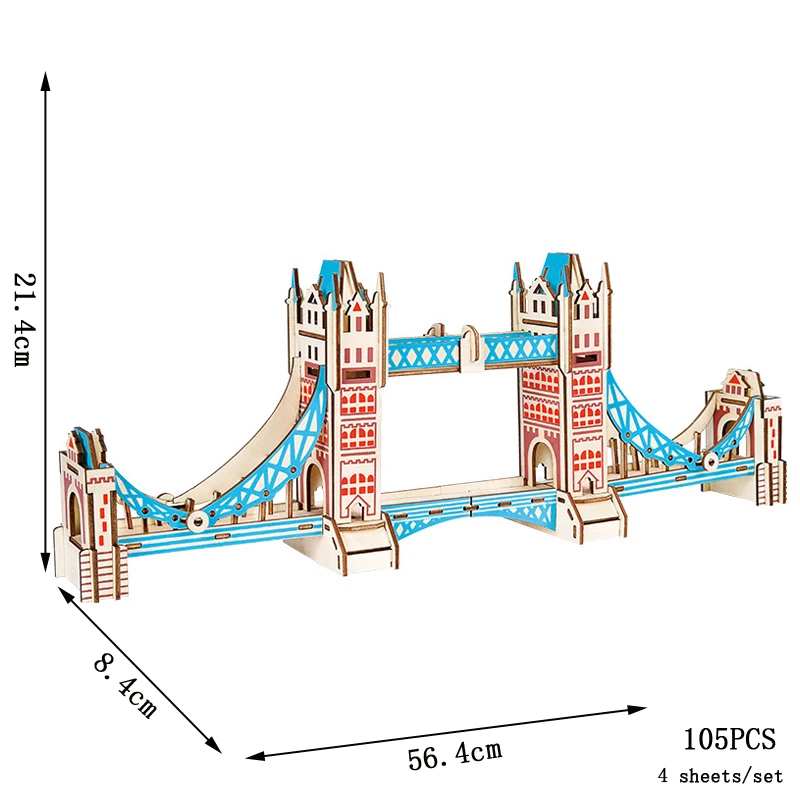 Tower Bridge Puzzle Games For Adults 3D Wooden Building Model DIY Wood Jigsaw Children Toys For Home Room Decor