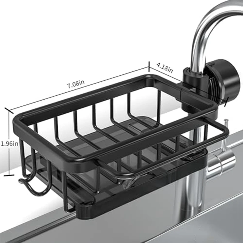 Soporte de esponja sobre el grifo, organizador de fregadero de cocina, espacio de aluminio, estante de drenaje colgante desmontable con gancho, fácil de instalar