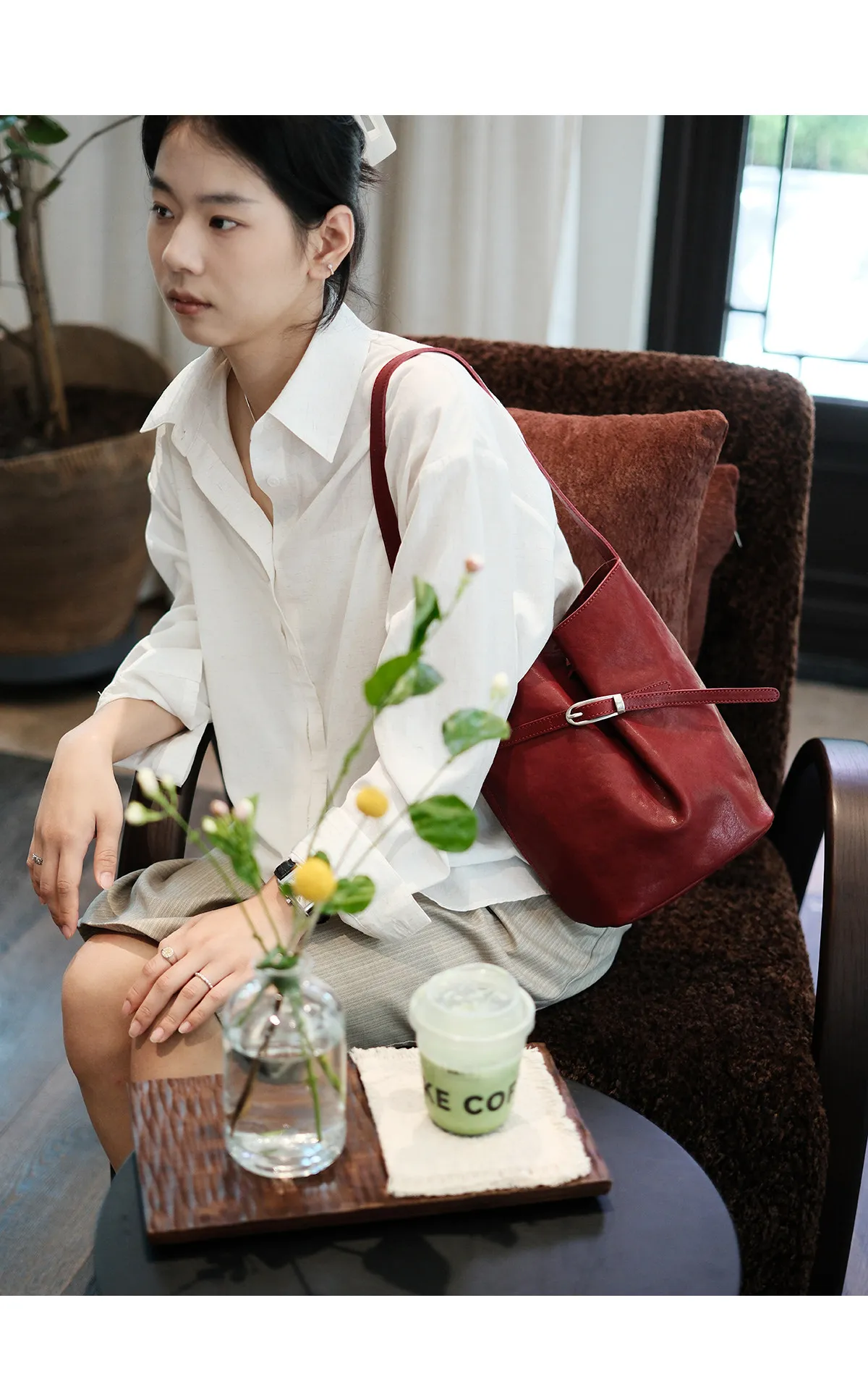 PNDME Vintage Designer Damen Schultertasche aus hochwertigem Rindsleder, lässige Luxus Echtleder Damen Bucket Bag – Detail 9