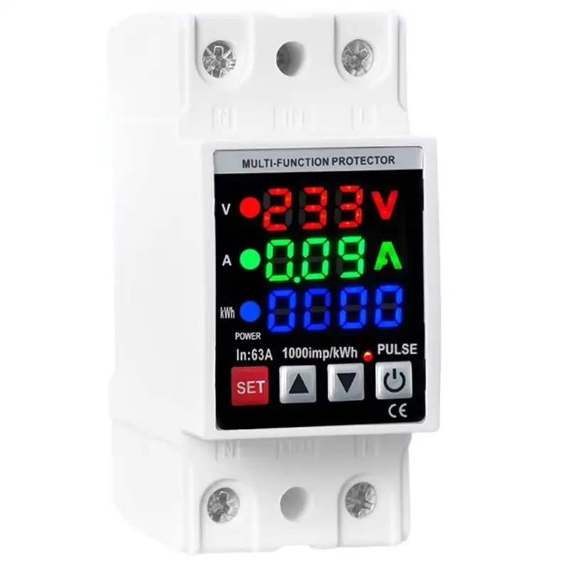 B84B-New 63A Adjustable Over Voltage And Under Voltage Protective Device 3In1 Over Current Protector Relay Limit