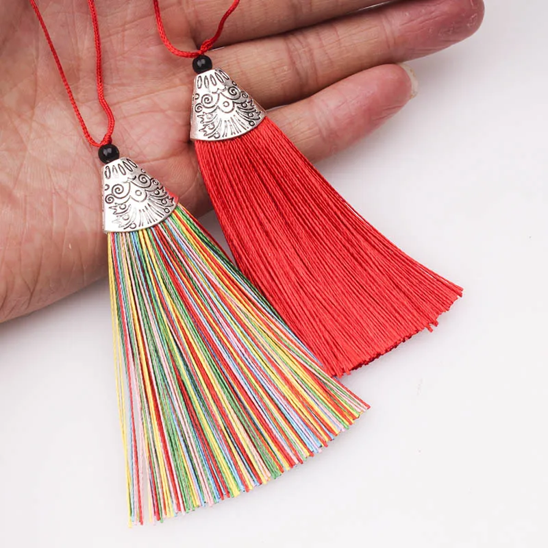 2Pc 8cm Silk Tassel Fringe Pendant Tassel Trim Brush Curtain Decor for Keychain Earring Findings DIY Craft Supplies Jewelry