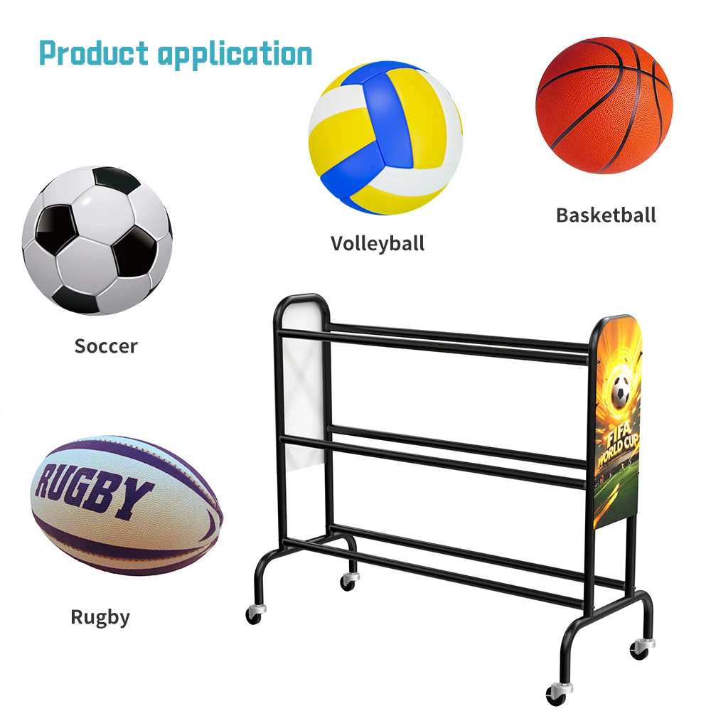 ชั้นวางลูกบาสเก็ตบอล 3 ชั้น พร้อมล้อเลื่อน สำหรับเก็บลูกบาสเก็ตบอล และฝึกซ้อมการยิงบาส