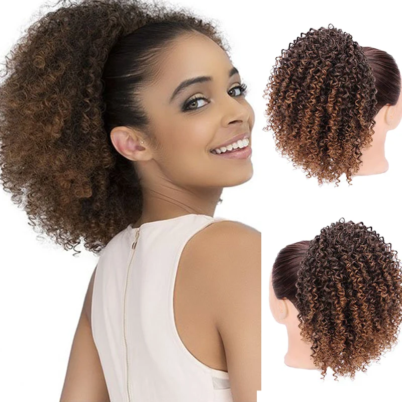 Drawstring Ponytail Deep Curly Synthetic Clip Ponytail Extension Style Afro Kinky Curly Hair Ponytail for Women