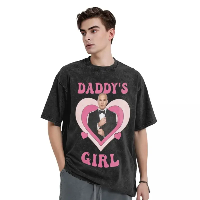 Daddys Girl Pitbull Mr Worldwide Washed T Shirt Streetwear Hip Hop Vintage T-Shirt Tee Shirt for Men Women 100% Cotton Printed