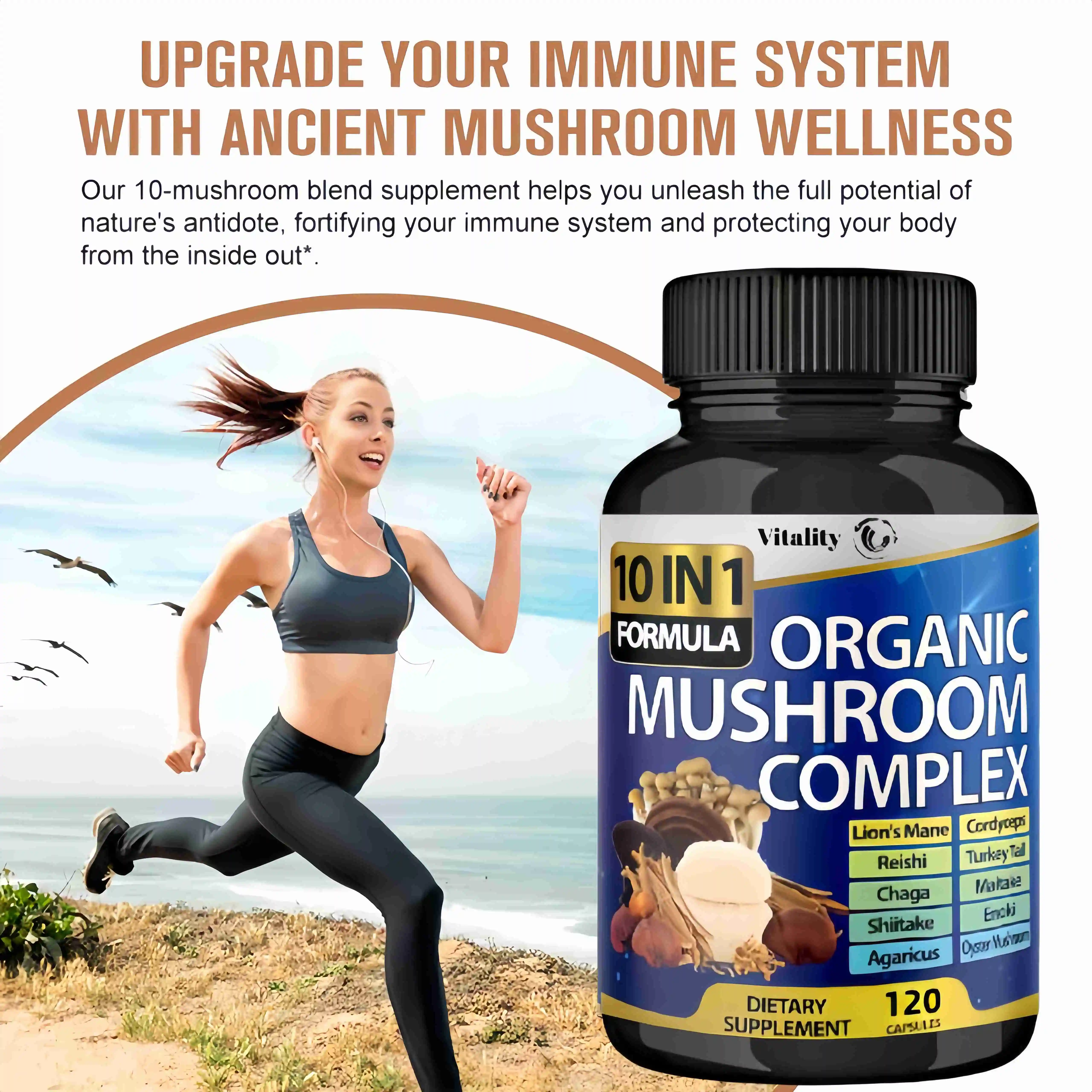 10 in 1 high-strength mushroom supplement 9700 milligrams - Lion mane Cordyceps sinensis Ganoderma lucidum - Focused brain