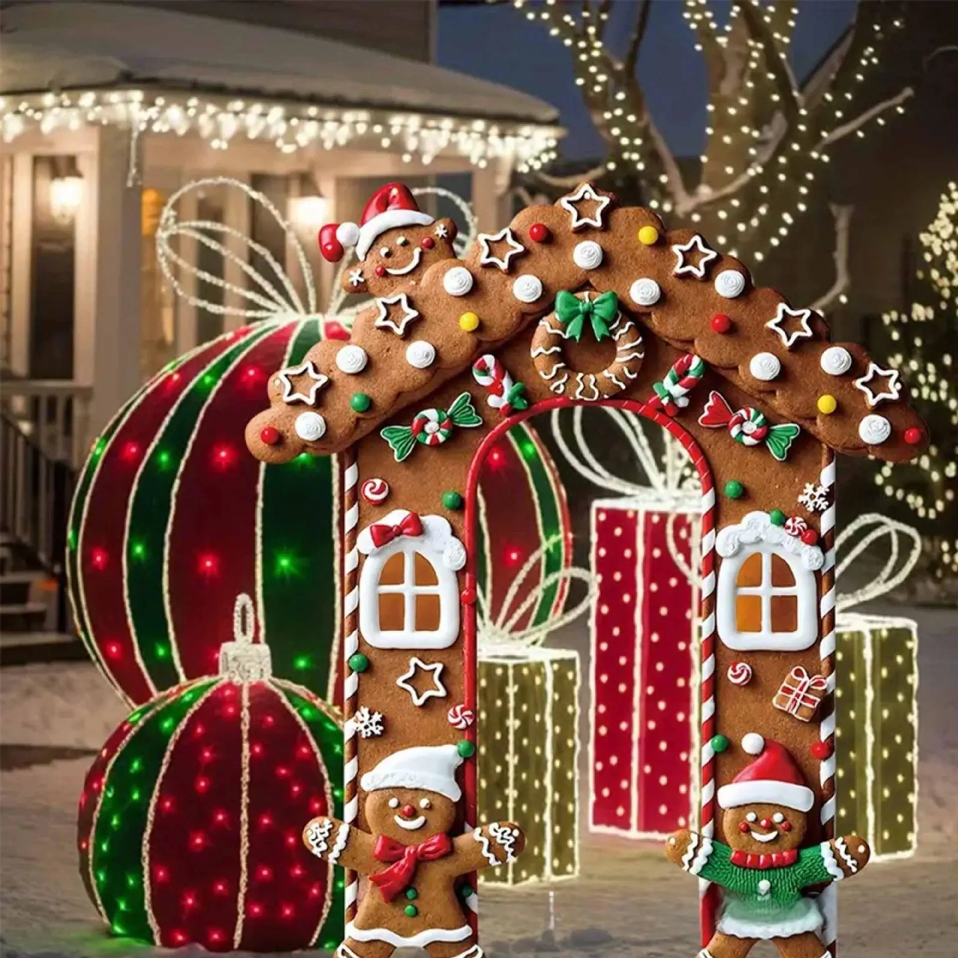 

Украшение пряничной двери, полиэстер, праздничный фон для фотосъемки, рамка пряничного дома, многоразовый рождественский баннер, декор на зиму