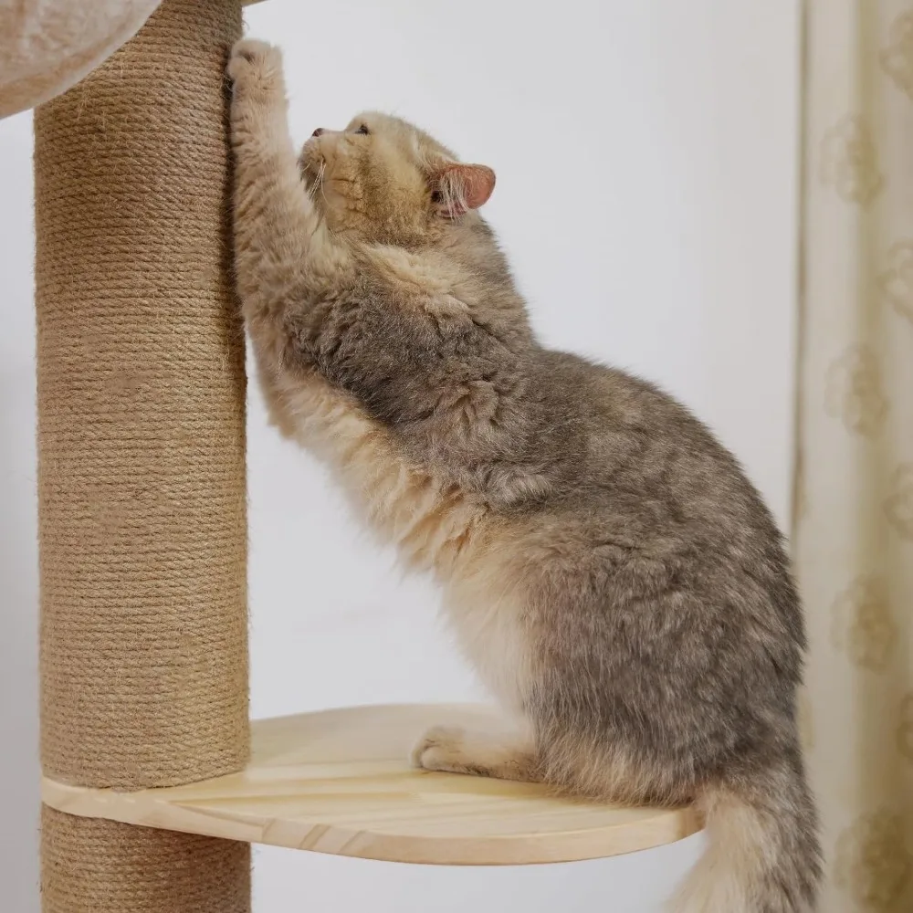 Floor to Ceiling Cat Tree Height 50-120 in Adjustable Cat Tower 5 Tier Hemp Scratching Post High Sturdy Cat Activity