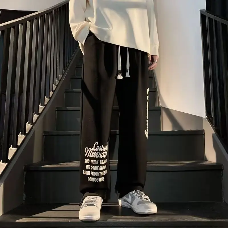 

Men's Trousers Summer Fashion Casual Drawstring Printing Pants Solid Color Handsome Breathable Straight Pants Streetwear Trend