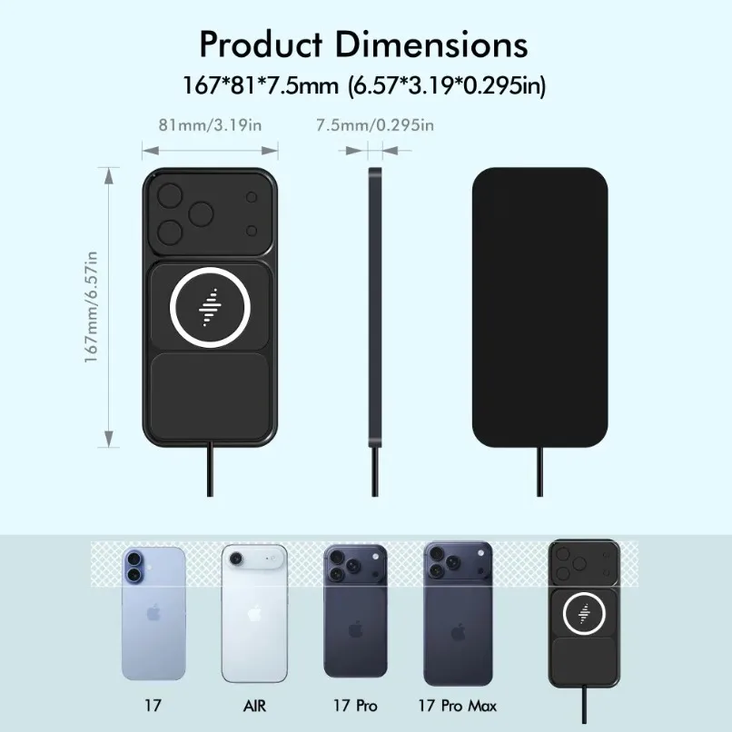 Silicone Non-slip Car Wireless Charger Pad Mat Lens Adaptation Slot for iPhone 17~12 Pro Max Airpods Pro 4/3/2 Fast Charging
