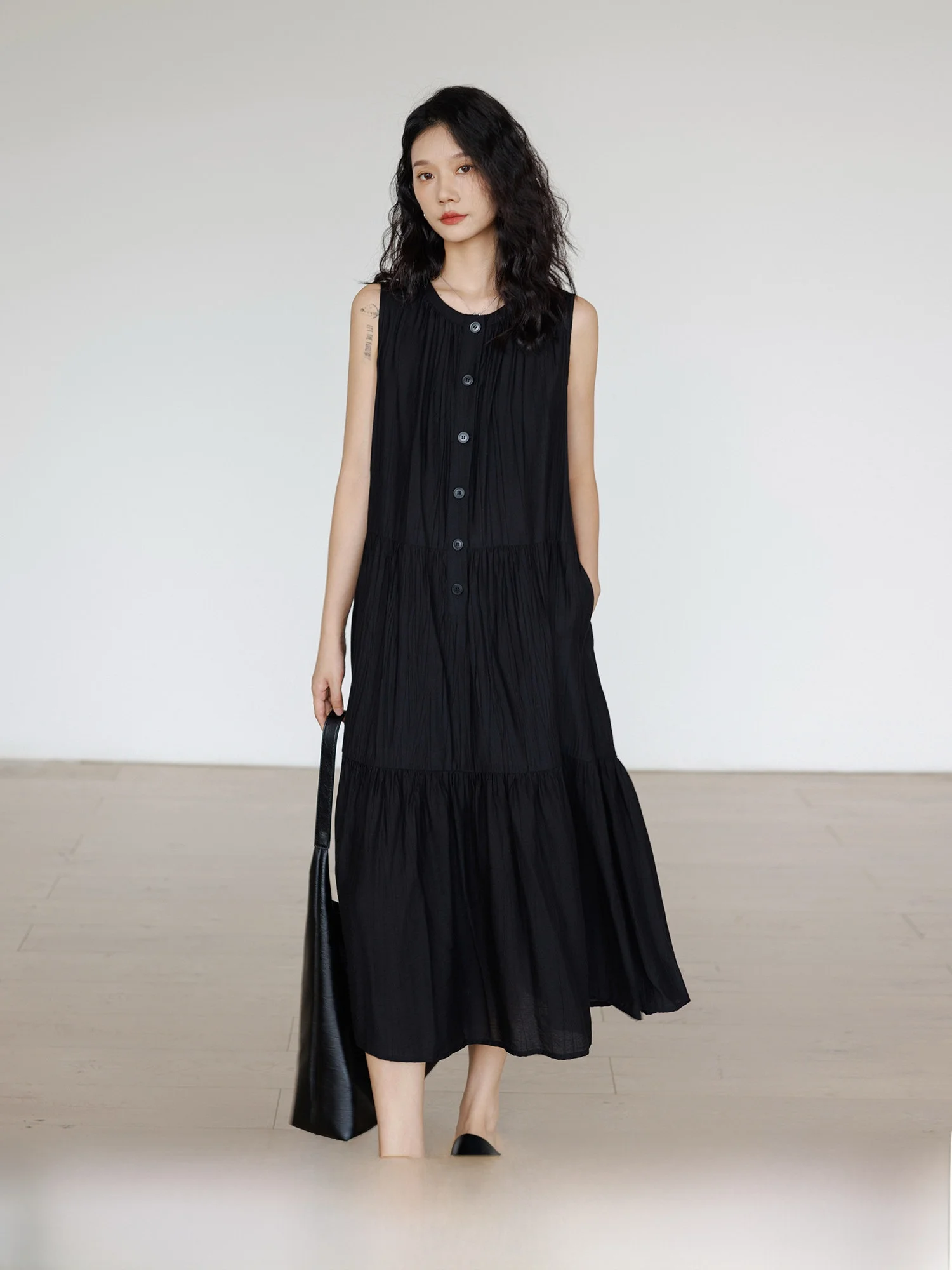 

Ladies' Summer Leisure Style Vest Skirt Black Lazy Style Sleeveless round Neck A-Line Long Skirt Casual Commute Urban Wear