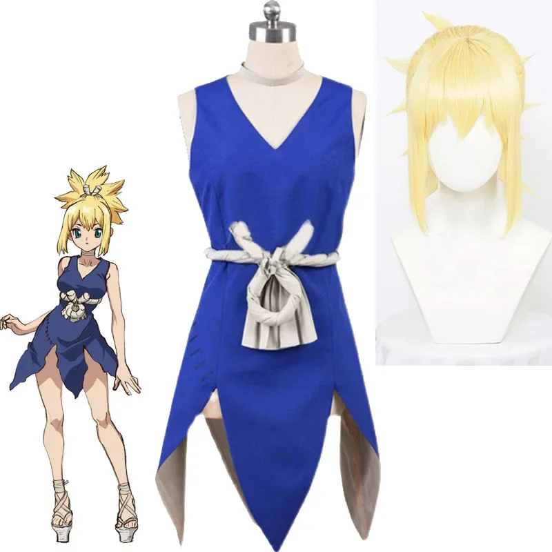 Anime Dr. Stone Kohaku Cosplay Dresses Amber Wig Accessories Halloween Carnival Stage Costumes