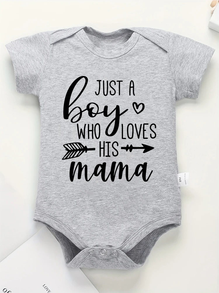 Comfy Soft Pure Cotton Newborn Bodysuit Just a Boy Who Loves His Mama Print Baby Boy Clothes Onesie Cheap High Quality Dropship