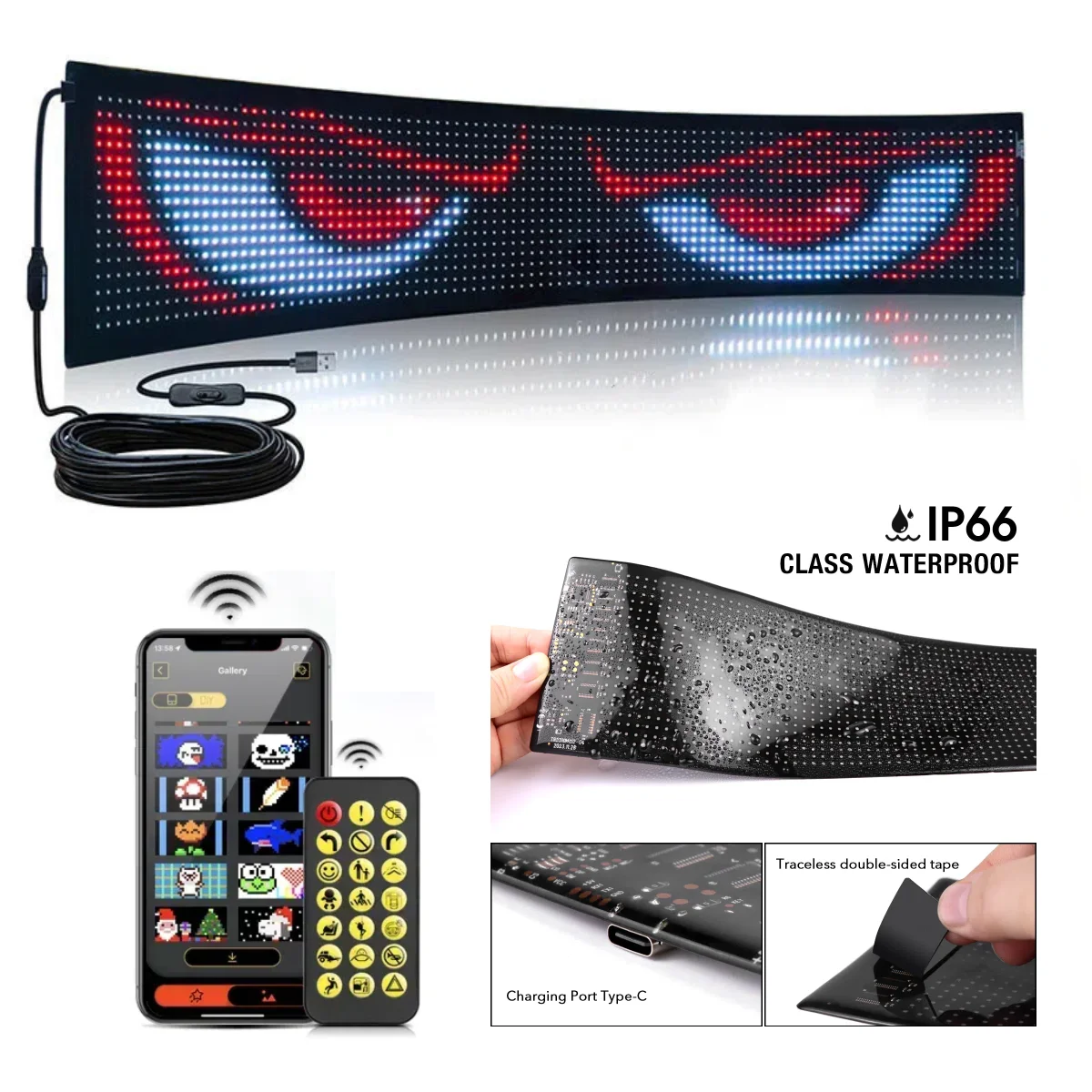 

Scrolling Advertising LED Pixel Sign Soft Panel Bluetooth App Control Customize Text Pattern Animation Programmable Car Display