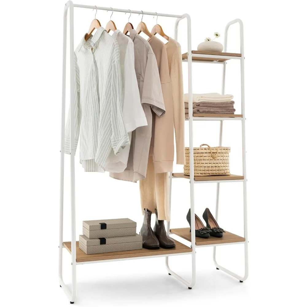 

Garment Rack with Shelves, Clothes Rack with 5 Shelves & Hanging Bar, Open Wardrobe for Hanging Clothes and Storage