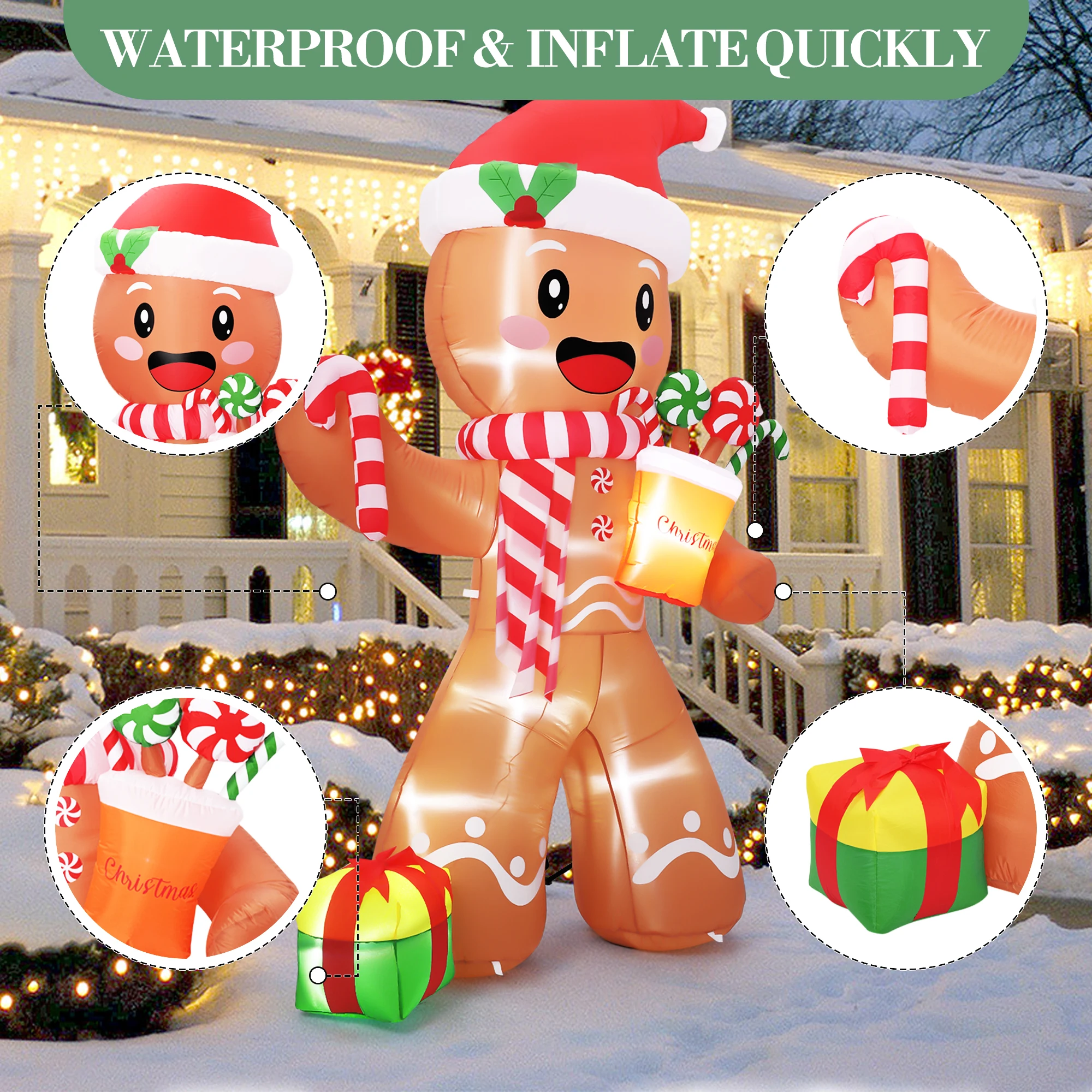 8FT Inflatable Gingerbread Man - Outdoor Lighting Effects review and price