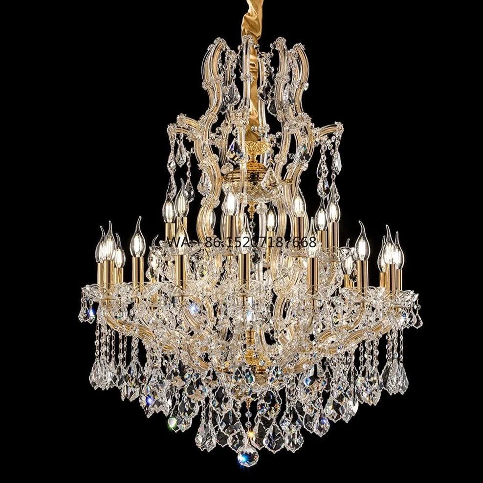 European Style Duplex Building Crystal Large  Villa Hotel Building Lamp Luxury Living Room Staircase Long
