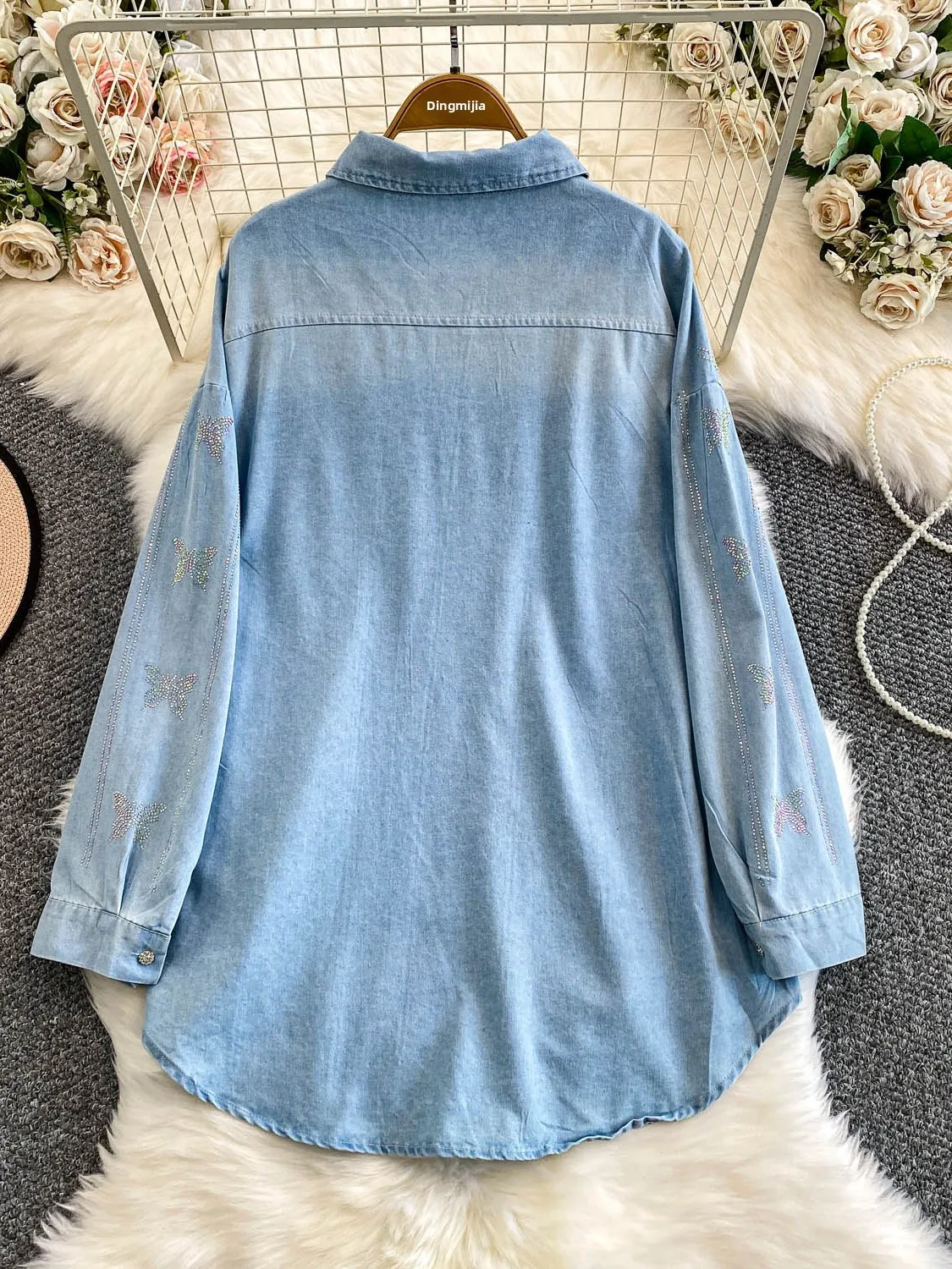 خريف وشتاء فريد من نوعه غير متكرر لتجنيد العمر بأزرار من قماش الدنيم Jaet للسيدات متعدد الاستخدامات ذو ملمس راقي من حجر الراين... #4