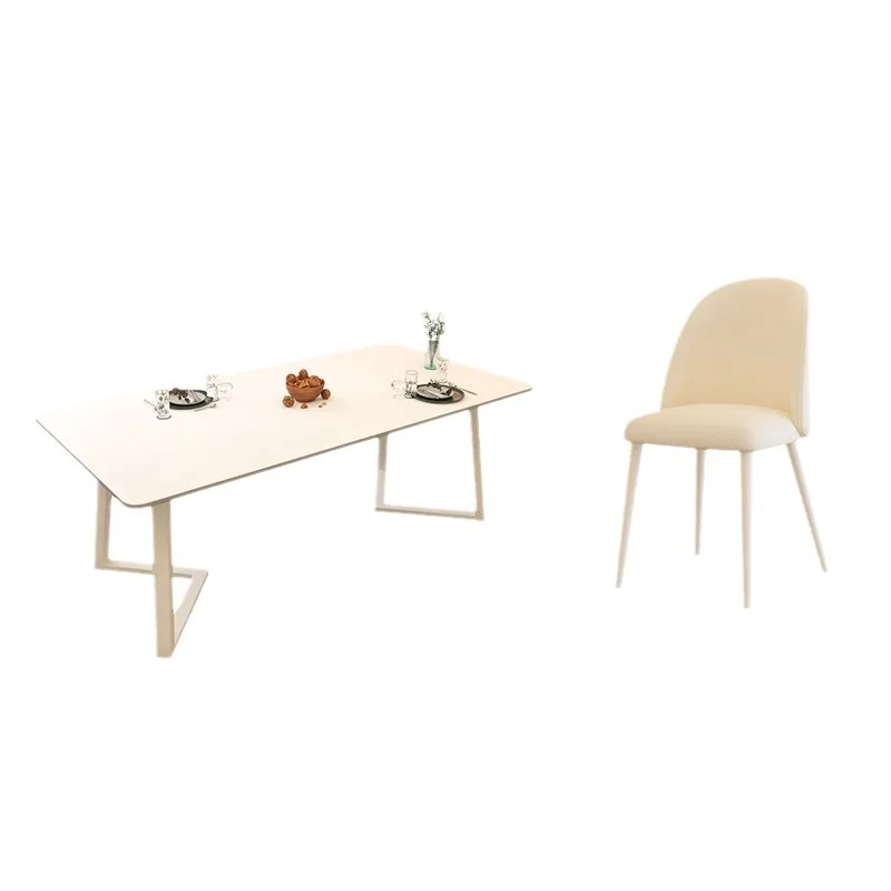 

Slate, dining table and chairs, combination, Nordic, modern, simple, cream, pure white, household, light luxury