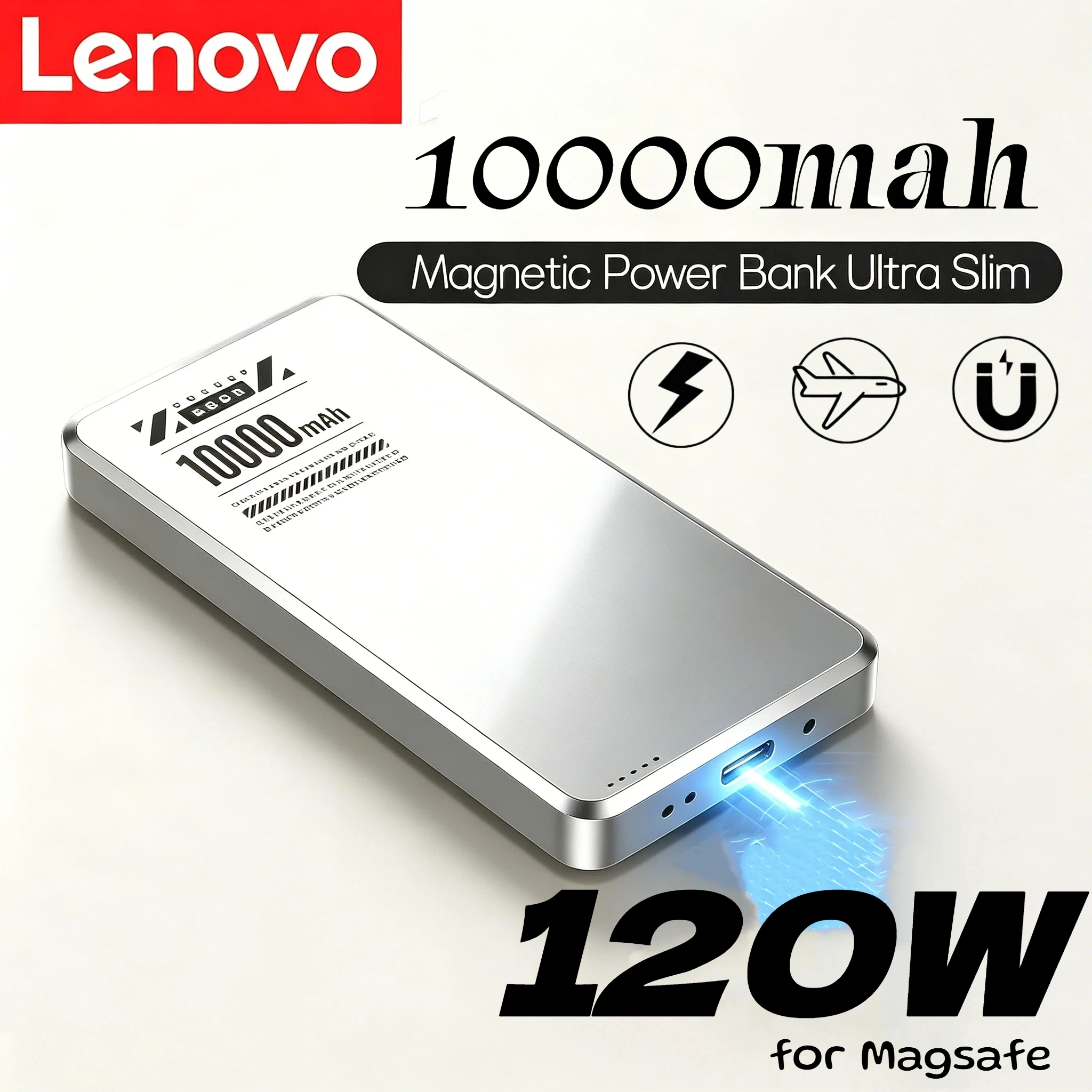 

Lenovo 10000mah Magnetic Power Bank Ultra Slim Qi2 Wireless Power bank Portable External Battery for Magsafe for iPhone Samsung