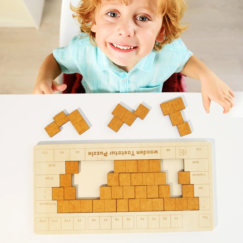 Montessori Wooden Keyboard Puzzle Game 3D Hand-eye Coordination Jigsaws Kids' Early Educational Cognition Intelligence Toys Gift