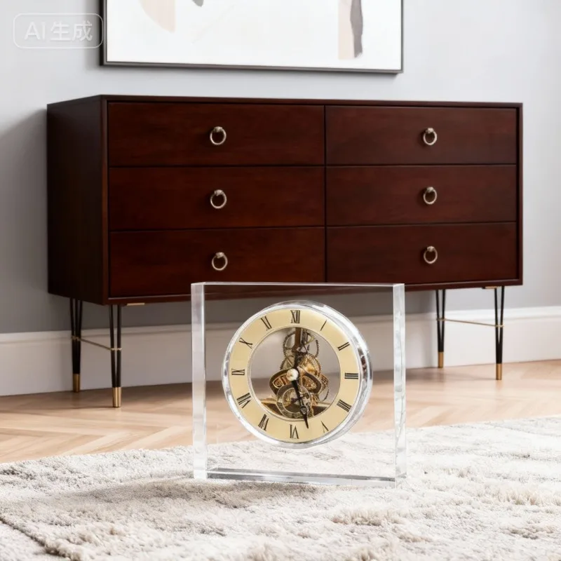 Nordic Crystal Silent Table Clock Aesthetic Tabletop Clocks Luxury Gaming Room Decoration Furniture Accessories Products 2024