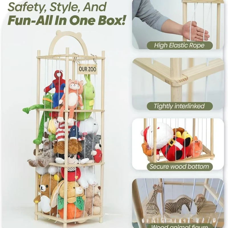 

Floor-to-ceiling doll wooden storage rack Three-layer children's room Plush toy decorative rack Solid wood doll filling rack