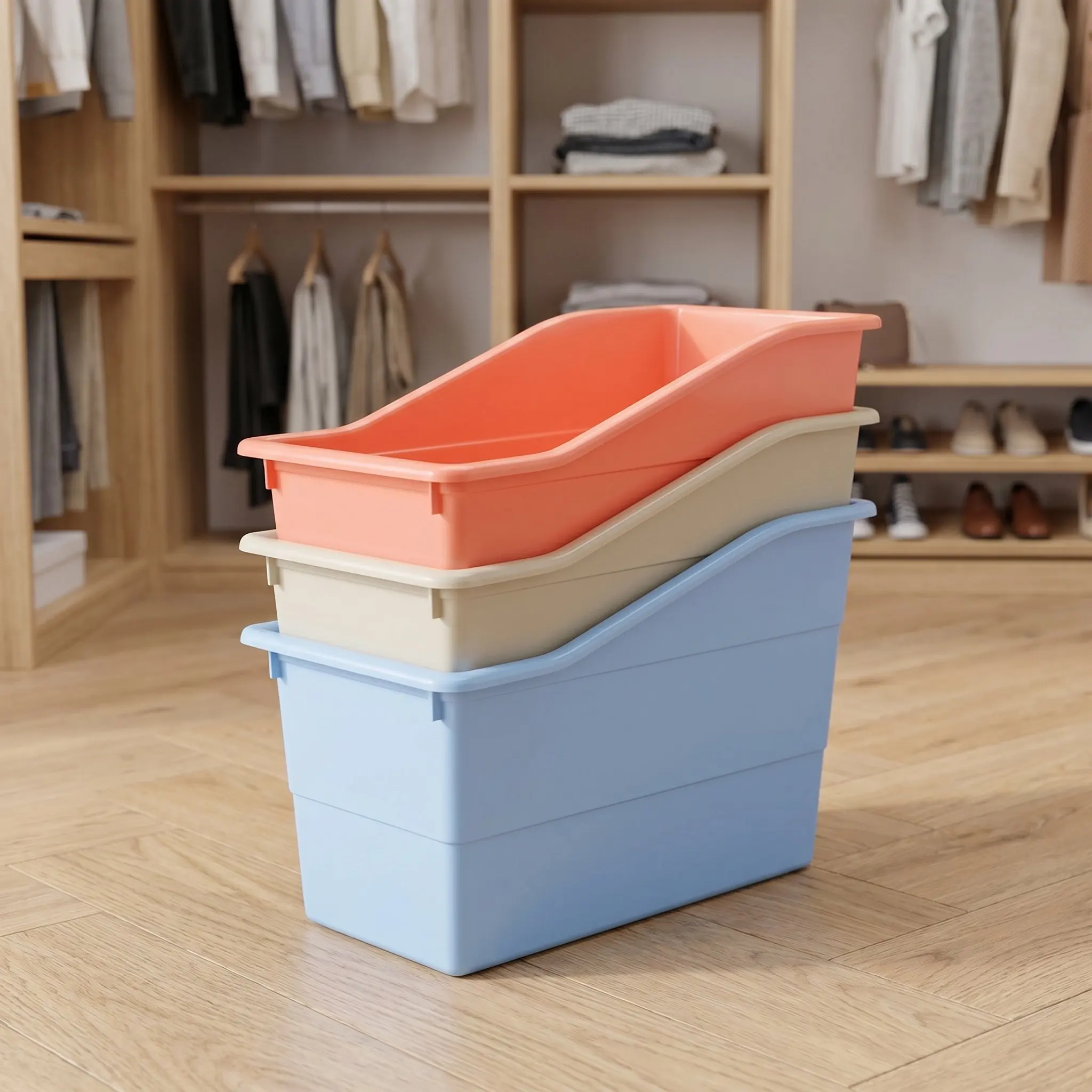 6Pcs Classroom Book Storage Bins Stackable Plastic Organizer Baskets for Desk Shelf Stationery Supplies Holder