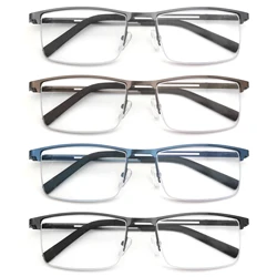 Blue Light Reading Glasses Men Computer Readers Anti Glare Metal Frame with Spring Hinge UV400 Protection Eye Strain Relief