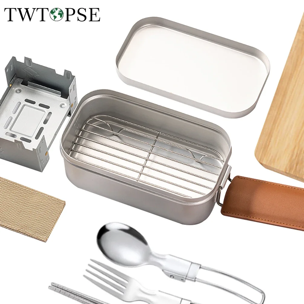 TWTOPSE Camping Aluminium Mess Tin Set Hiking Outdoor Lunch Box Mini Cutting Board Folding Stove Steaming Rack Windshield Fork